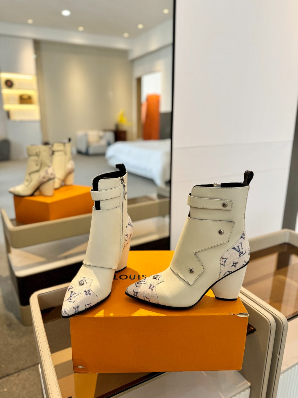 LV Trinity Ankle Boot 75mm White Monogram Calfskin