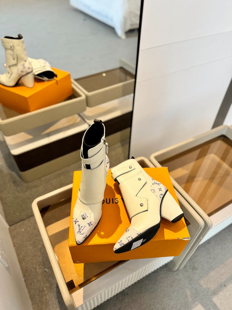 LV Trinity Ankle Boot 75mm White Monogram Calfskin