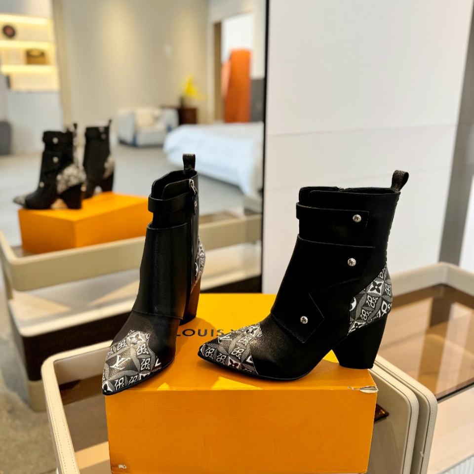 LV Trinity Ankle Boot 75mm Black Mix White Monogram Calfskin