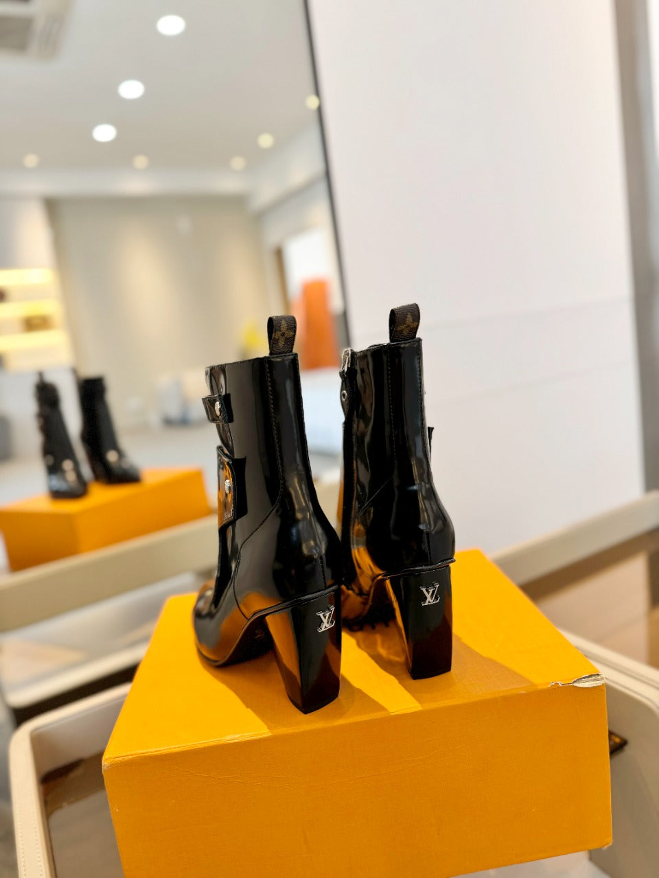 LV Trinity Ankle Boot 75mm Glossy Black Calfskin