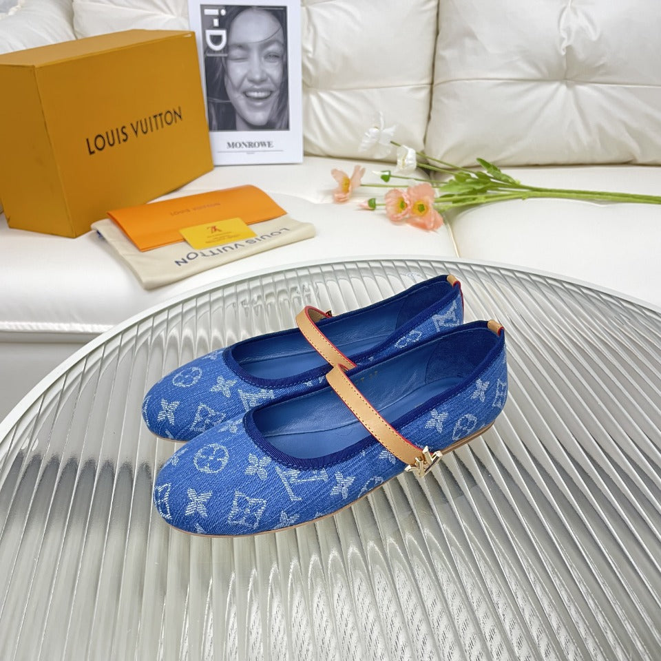 LV Flat Ballerina Dark Blue Monogram Jacquard Fabric