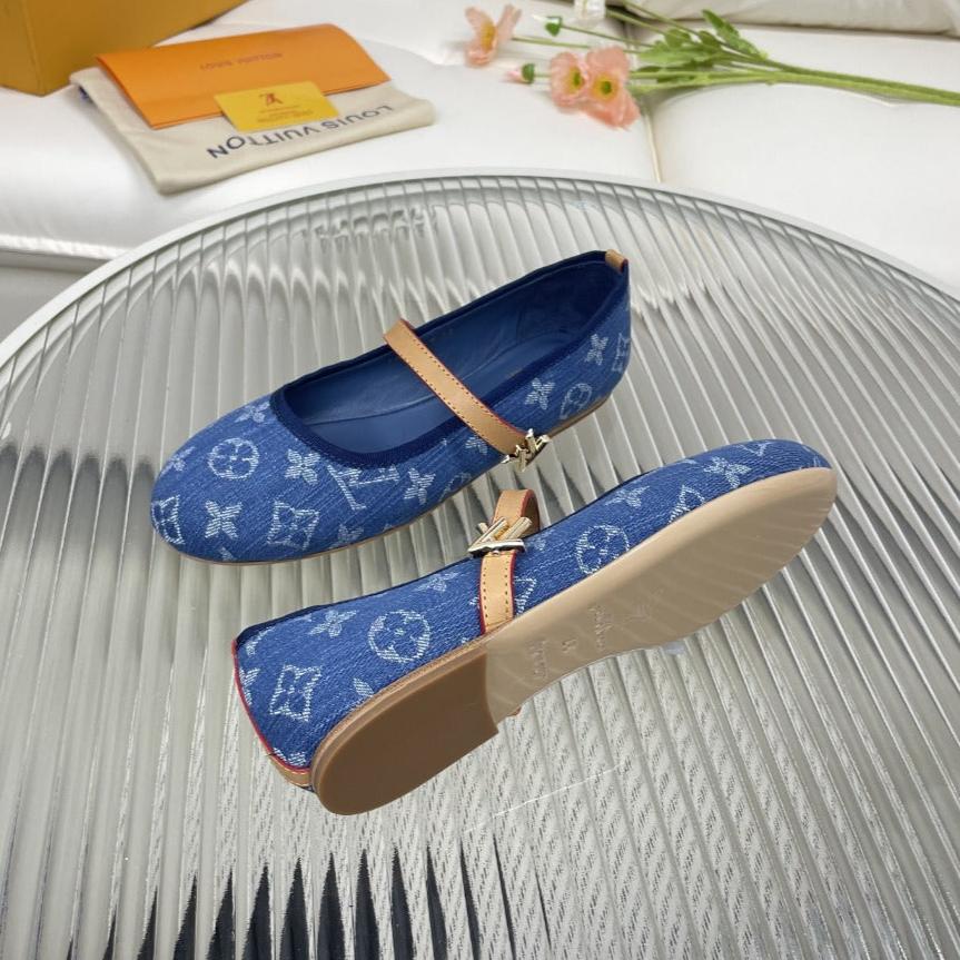 LV Flat Ballerina Dark Blue Monogram Jacquard Fabric