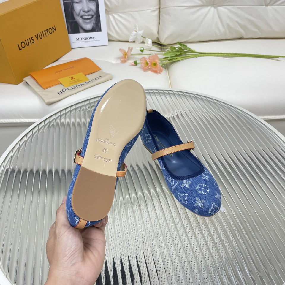 LV Flat Ballerina Dark Blue Monogram Jacquard Fabric