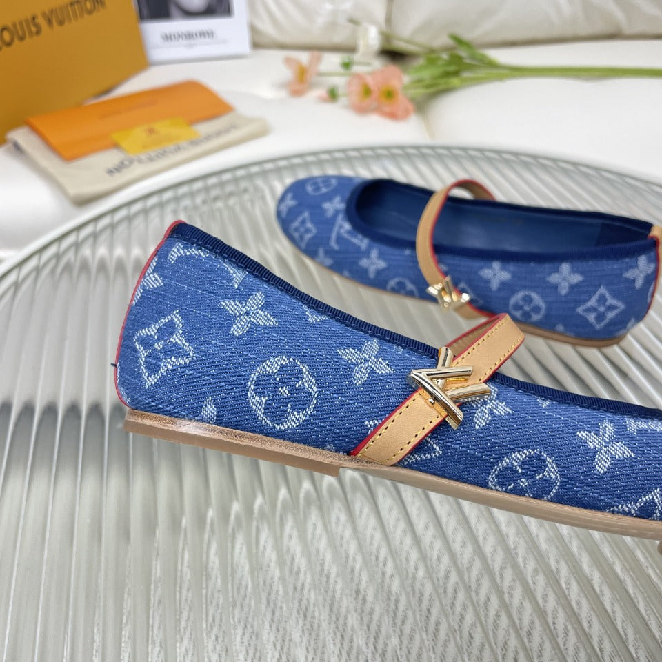 LV Flat Ballerina Dark Blue Monogram Jacquard Fabric