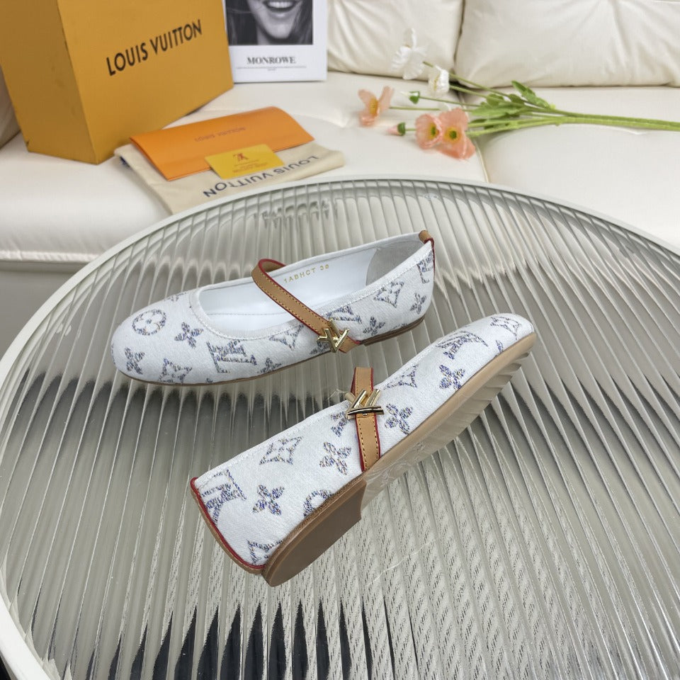 LV Flat Ballerina White Lambskin