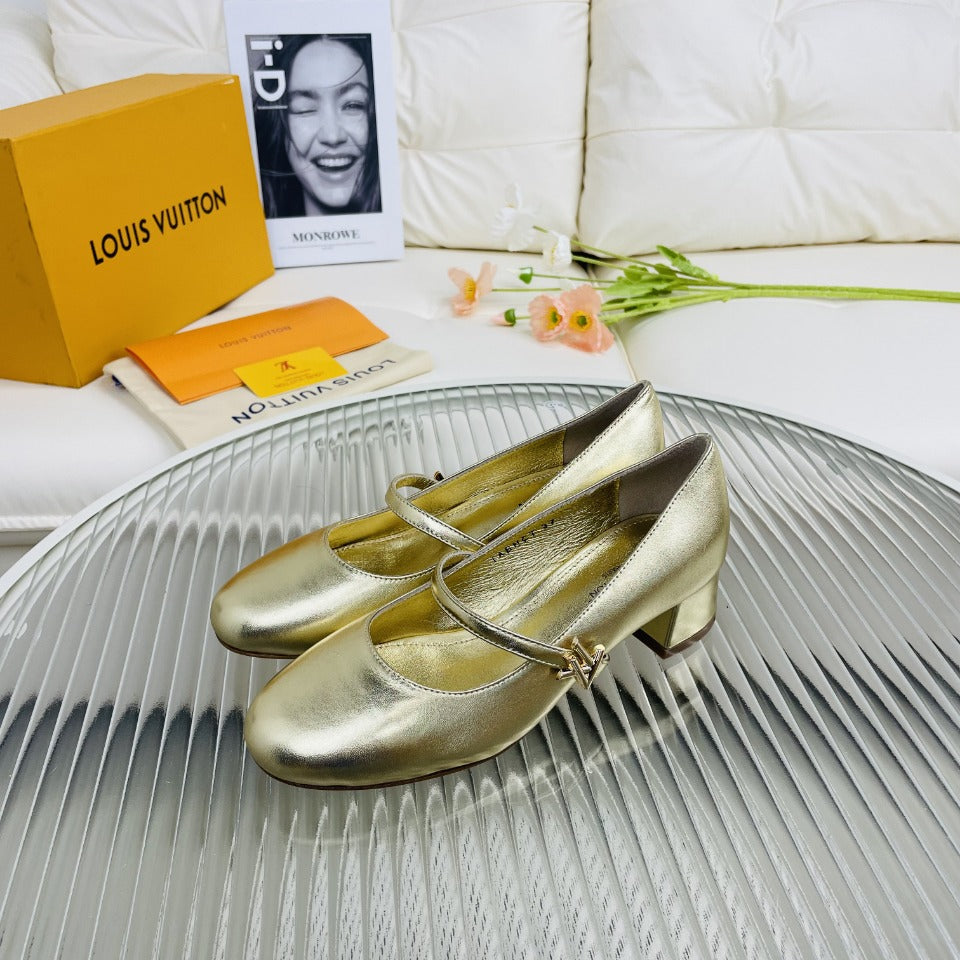 LV Medium-Heel 35mm Pumps Light Gold Metallic Lambskin