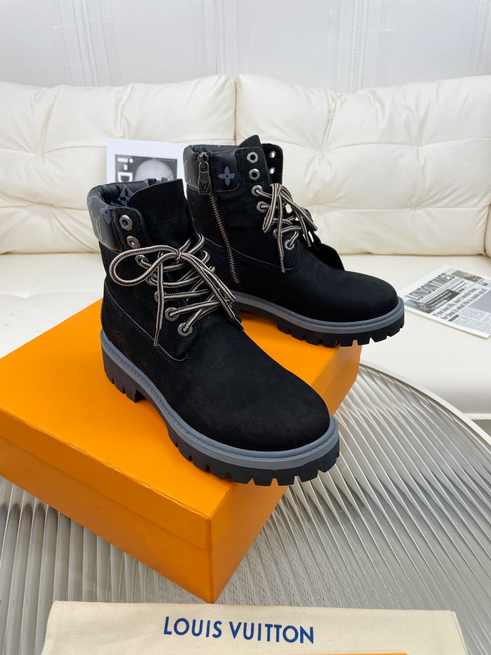 LV x Timberland Ankle Boot 50mm Black Nubuck Leather