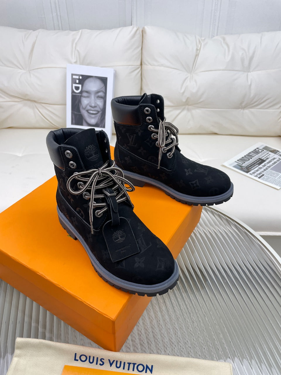 LV x Timberland Ankle Boot 50mm Black Monogram Nubuck Leather