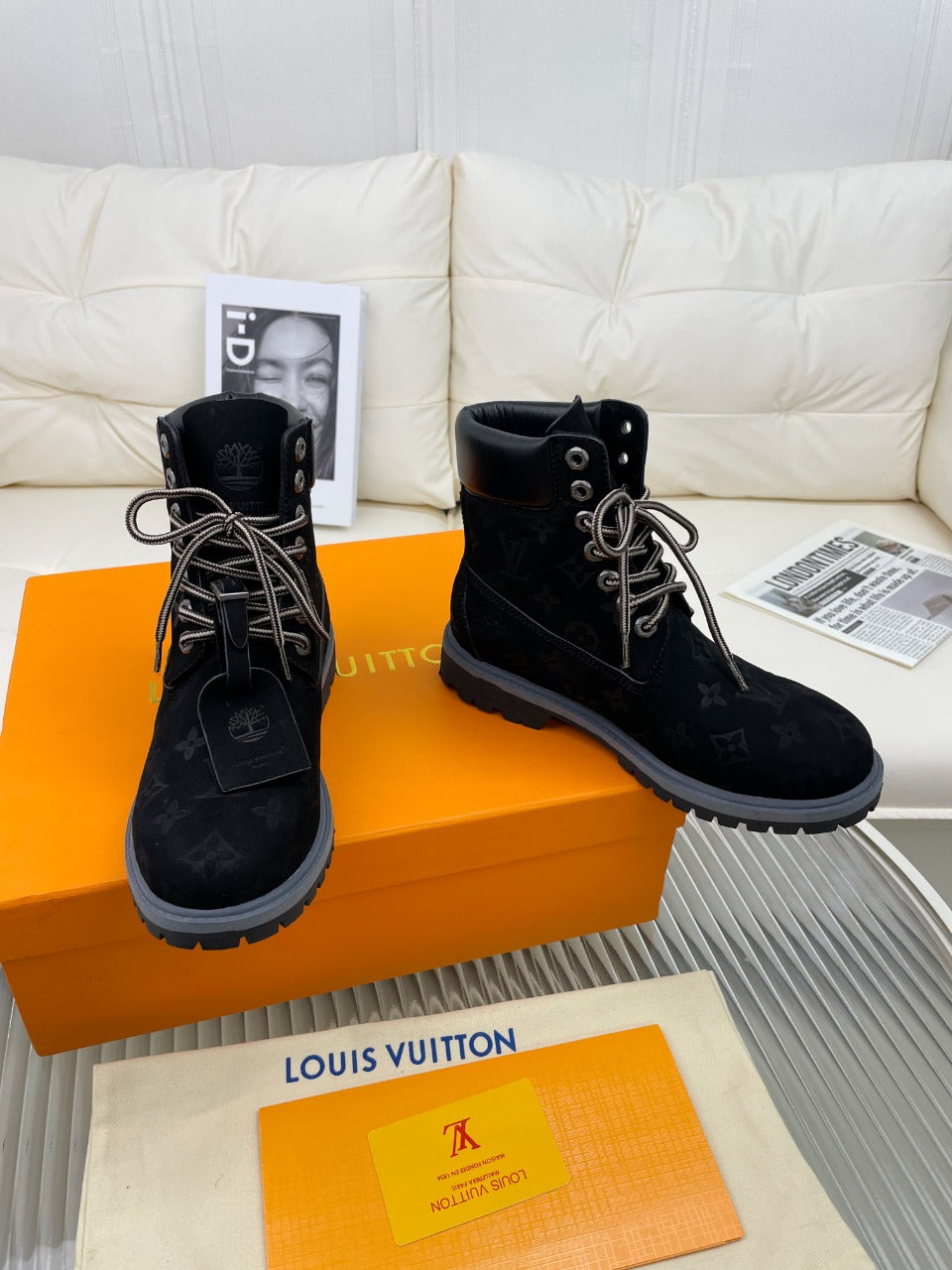 LV x Timberland Ankle Boot 50mm Black Monogram Nubuck Leather